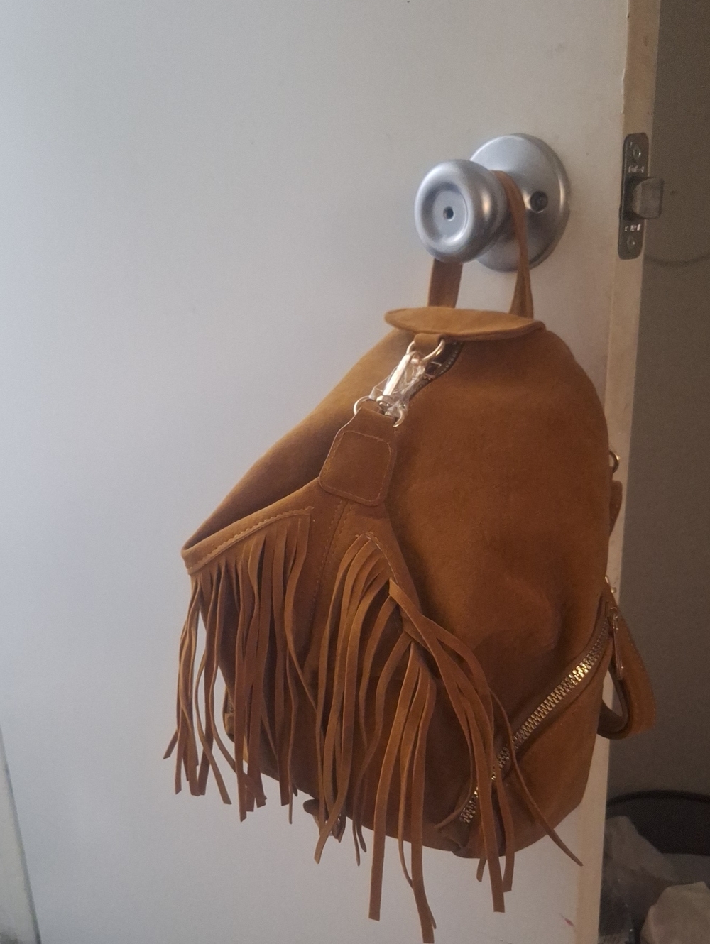 Fashion Nova Brown Suede Fringe Backpack